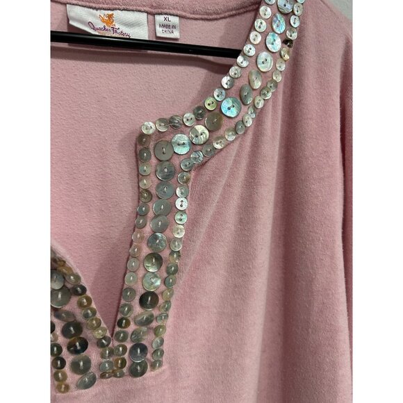 Quacker Factory French Terry Lounge Dress Pink Sz XL Mother Of Pearl Buttons - Picture 4 of 10